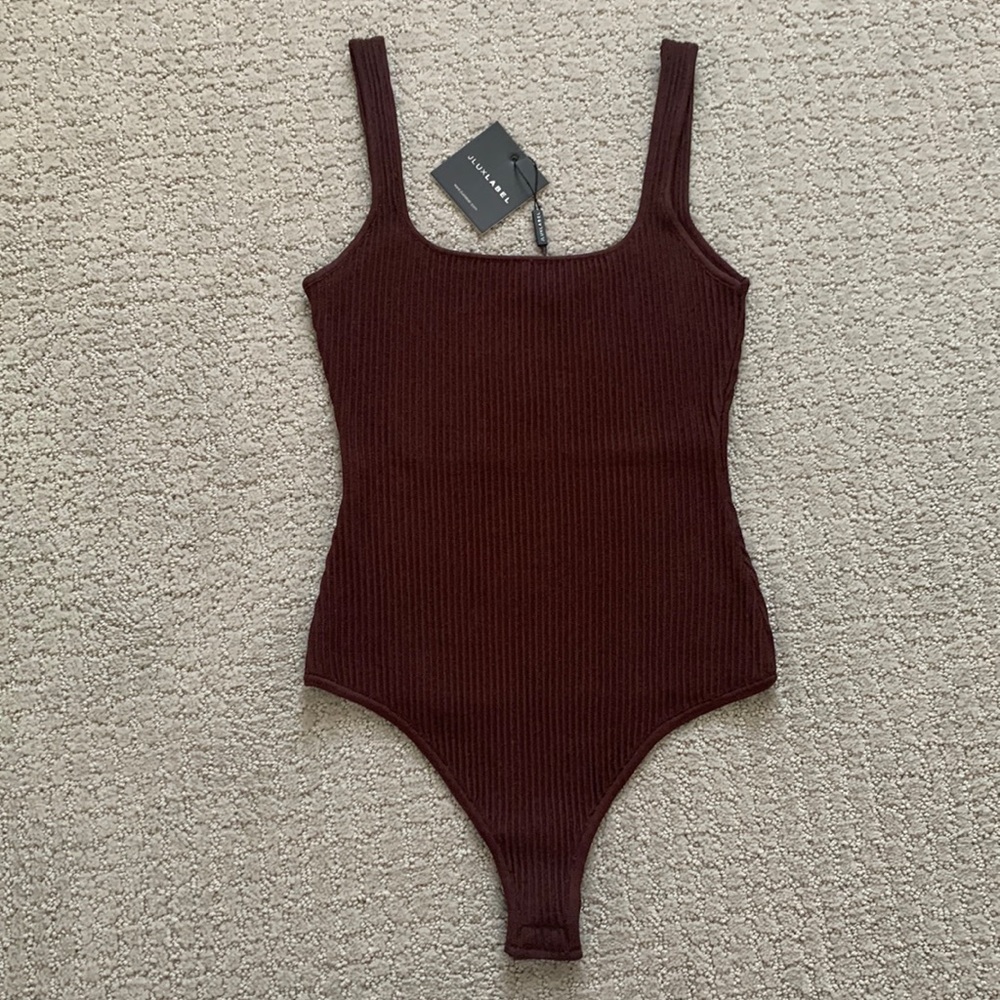 NWT JLuxLabel ribbed brown body suit S